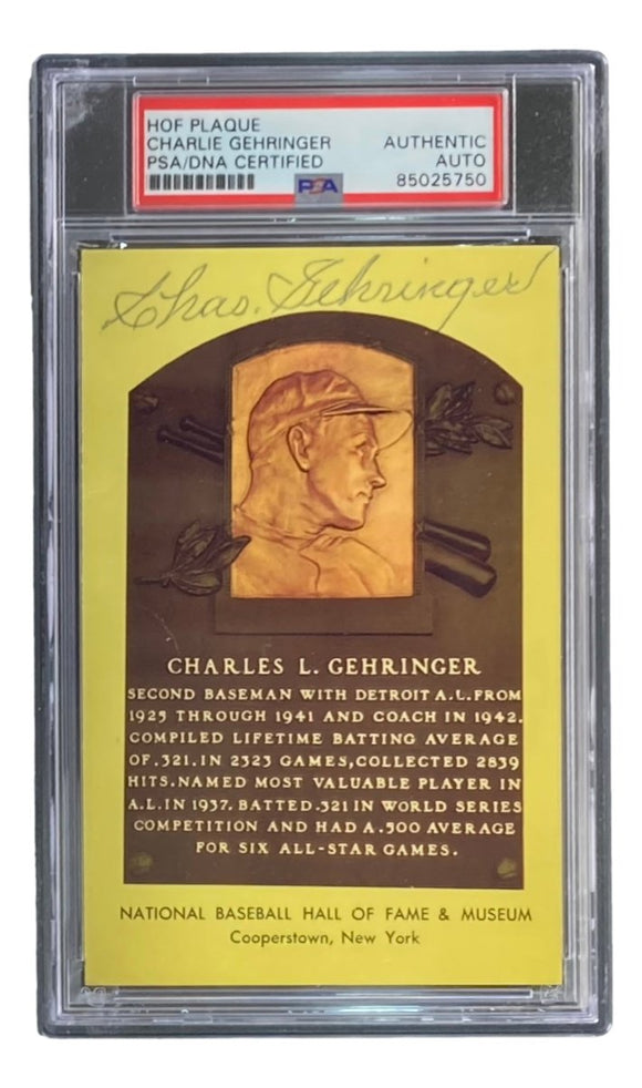 Charlie Gehringer Signed 4x6 Detroit Tigers HOF Plaque Card PSA/DNA 85025750 - Sports Integrity