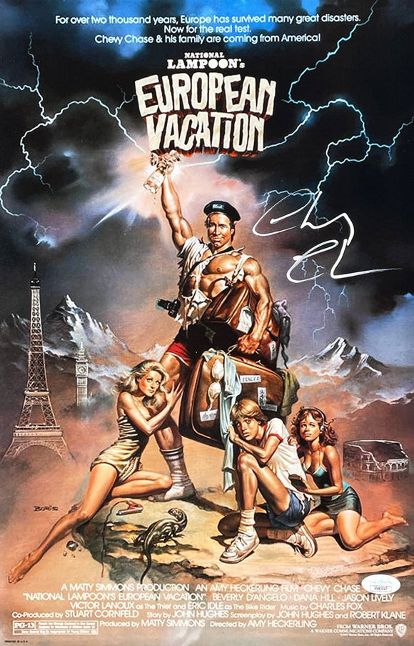 Chevy Chase Signed National Lampoons European Vacation 11x17 Poster Photo JSA - Sports Integrity