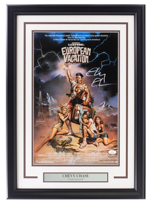 Chevy Chase Signed Framed 11x17 National Lampoons European Vacation Photo JSA - Sports Integrity