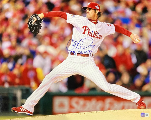 Cole Hamels Signed 16x20 Philadelphia Phillies Photo 08 WS MVP Inscribed BAS ITP - Sports Integrity