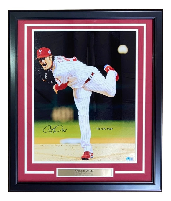 Cole Hamels Signed Framed 16x20 Phillies Vertical Photo 08 WS MVP BAS ITP - Sports Integrity