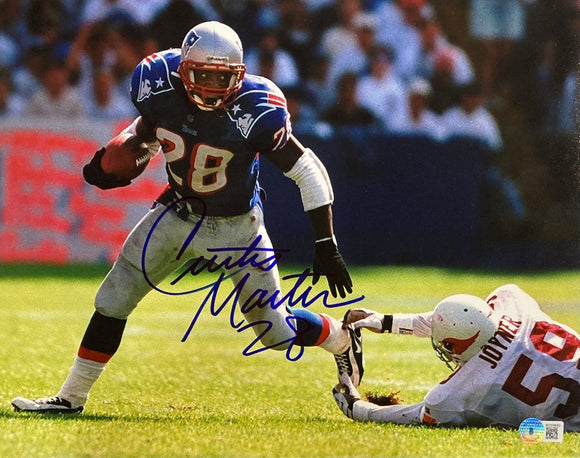 Curtis Martin Signed 11x14 New England Patriots Blue Jersey Photo BAS - Sports Integrity