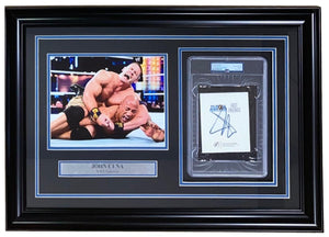 John Cena Signed Framed Slabbed WWE Bookplate w/ 8x10 vs The Rock Photo PSA