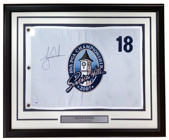 Tiger Woods Signed Framed 2007 PGA Championship Flag PSA/DNA Hologram