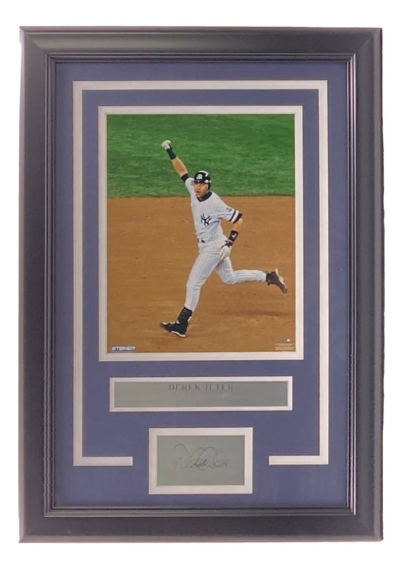 Derek Jeter Framed 8x10 Yankees Arm Raised Photo w/ Laser Engraved Signature - Sports Integrity