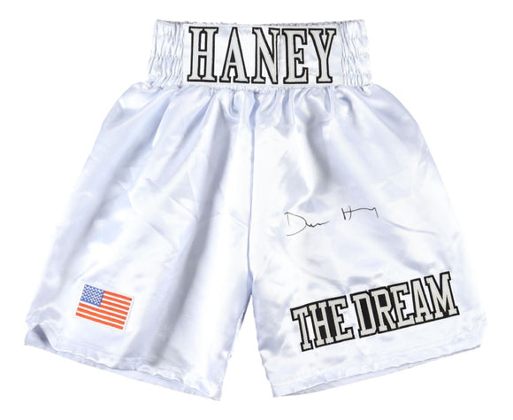 Devin Haney Signed Custom White Boxing Trunks BAS ITP - Sports Integrity