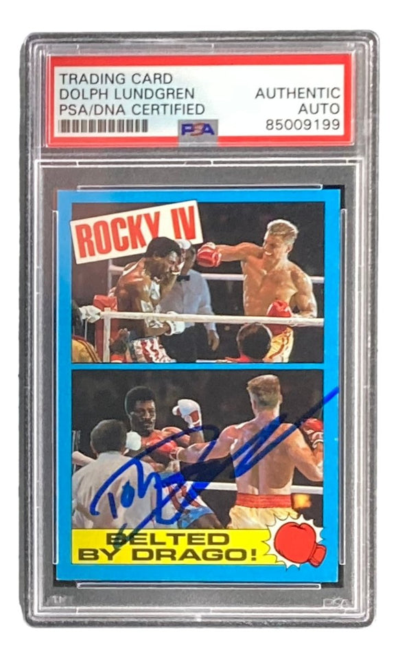 Dolph Lundgren Signed In Blue Ivan Drago 1985 Topps #21 Trading Card PSA/DNA - Sports Integrity