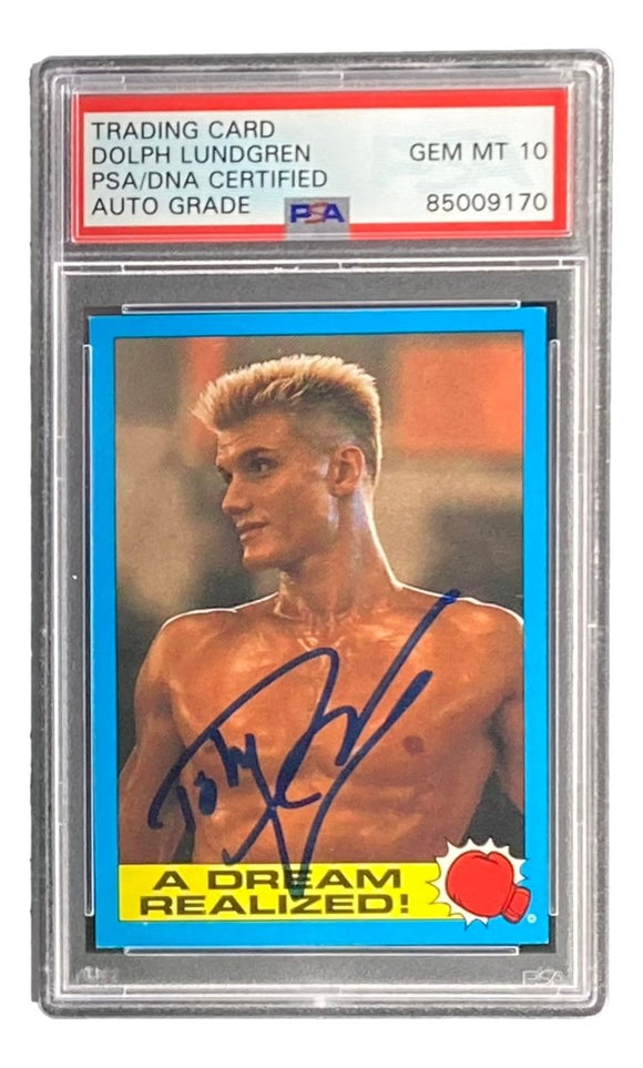 Dolph Lundgren Signed Ivan Drago 1985 Topps #40 Trading Card PSA/DNA Gem MT 10 - Sports Integrity