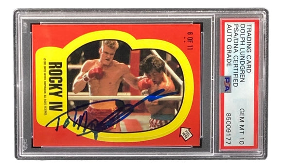 Dolph Lundgren Signed Ivan Drago 1985 Topps #6 Sticker Card PSA/DNA Gem MT 10 - Sports Integrity