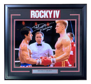 Dolph Lundgren Signed Framed 16x20 Rocky IV Photo I Must Break You Insc JSA ITP - Sports Integrity