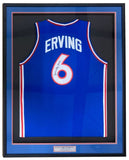 Julius Dr J Erving Philadelphia Signed Framed Blue Basketball Jersey JSA - Sports Integrity