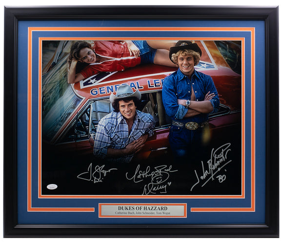 Schneider Wopat Bach Signed Framed 16x20 Dukes of Hazzard General Lee Photo JSA