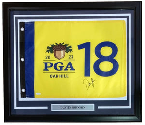 Dustin Johnson Signed Framed 2023 PGA Oak Hill Golf Flag JSA - Sports Integrity