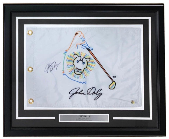 John Daly Signed Framed John Daly Logo Golf Flag BAS