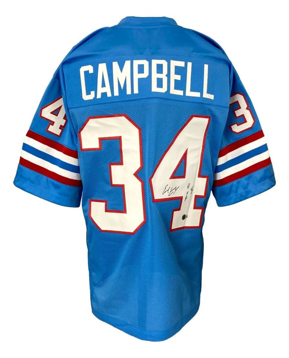 Earl Campbell Houston Signed Light Blue Football Jersey HOF 91 Inscribed BAS ITP - Sports Integrity