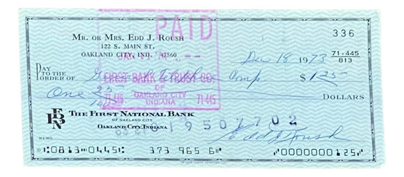 Edd Roush Cincinnati Reds Signed Bank Check #336 BAS - Sports Integrity