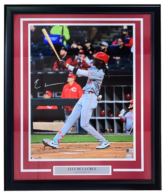 Elly De La Cruz Signed Framed 16x20 Cincinnati Reds Home Run Photo BAS ITP - Sports Integrity