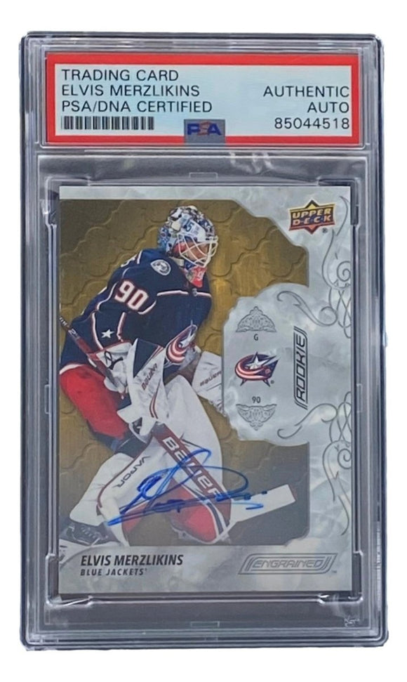 Elvis Merzlinkins Signed 2019/20 Upper Deck #59 Blue Jackets Hockey Card PSA/DNA - Sports Integrity