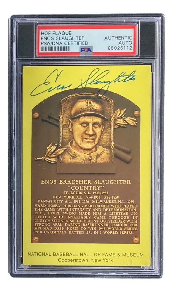 Enos Slaughter Signed 4x6 St Louis Cardinals HOF Plaque Card PSA/DNA/DNA - Sports Integrity