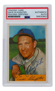 Enos Slaughter Signed 1954 Bowman St. Louis Cardinals Baseball Card #62 PSA/DNA - Sports Integrity