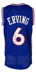 Julius Dr J Erving Signed Custom Blue Pro - Style Basketball Jersey JSA - Sports Integrity