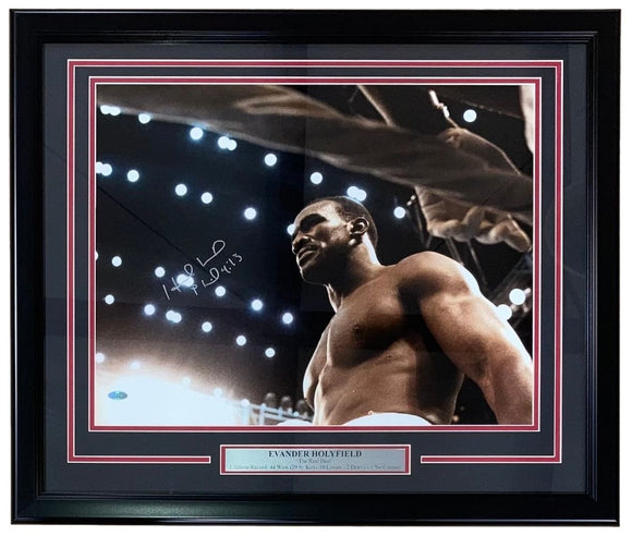 Evander Holyfield Signed Framed 16x20 Boxing Stare Photo Steiner Sports - Sports Integrity