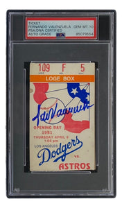 Fernando Valenzuela Signed 1981 Dodgers Opening Day Ticket WS Year PSA Auto 10 - Sports Integrity