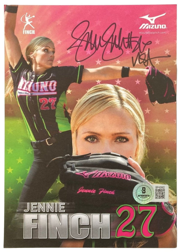 Jennie Finch Signed 4x6 Mizuno Softball Card USA Inscribed BAS - Sports Integrity