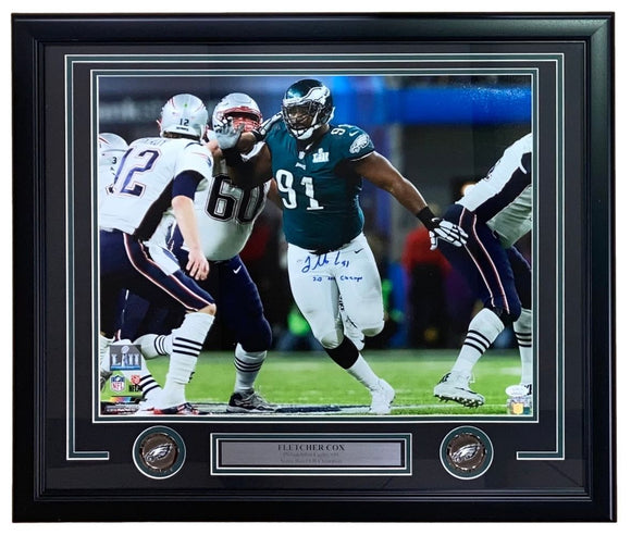 Fletcher Cox Signed Framed 16x20 Philadelphia Eagles Photo SB LII Insc JSA Holo - Sports Integrity