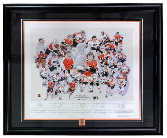 1974 - 75 Philadelphia Flyers (35) Team Signed Framed 18x30 Lithograph Flyers LOA - Sports Integrity