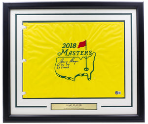 Gary Player Signed Framed 2018 Masters Golf Flag 61 74 78 52 Times Insc BAS LOA - Sports Integrity