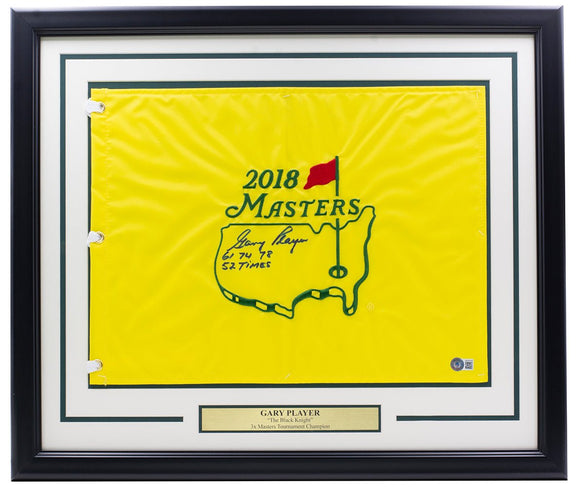 Gary Player Signed Framed 2018 Masters Golf Flag 61 74 78 52 Times Insc BAS LOA - Sports Integrity