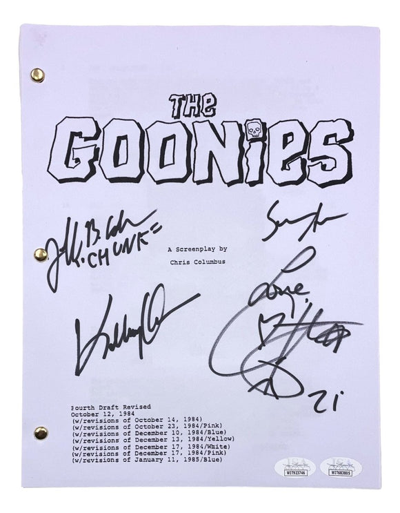 Astin Feldman Cohen Huy Quan Signed The Goonies Script Love Inscribed JSA ITP - Sports Integrity