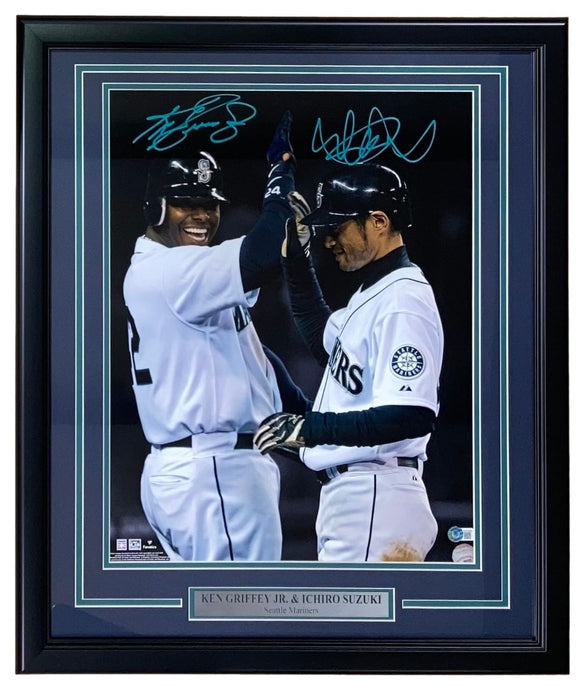 Ken Griffey Jr Ichiro Suzuki Teal Signed Framed 16x20 Seattle Mariners Photo BAS - Sports Integrity