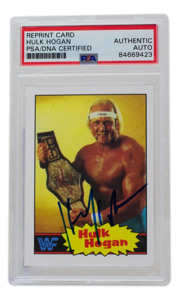 Hulk Hogan Signed Reprint 1985 Topps Rookie WWF Wrestling Card PSA/DNA - Sports Integrity