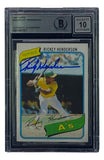 Rickey Henderson Signed 1980 Topps #482 Oakland A's Baseball Card BAS Grade 10 - Sports Integrity