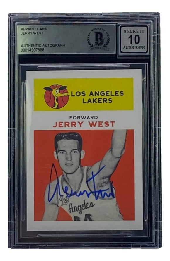 Jerry West Signed LA Lakers Reprint 1961 Fleer Rookie Card #43 BAS Grade 10 - Sports Integrity