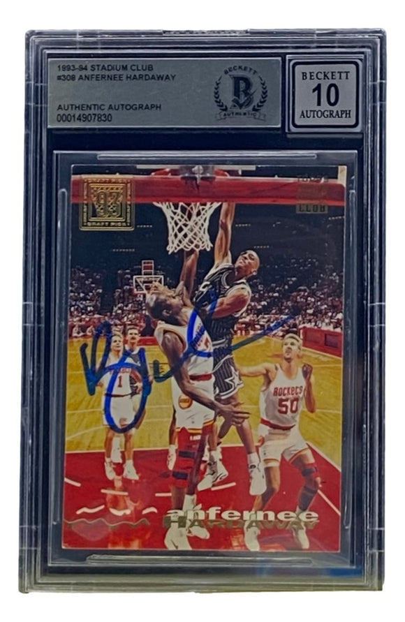 Penny Hardaway Signed Slabbed Magic 1993 - 94 Stadium Club #308 BAS Grade 10 - Sports Integrity