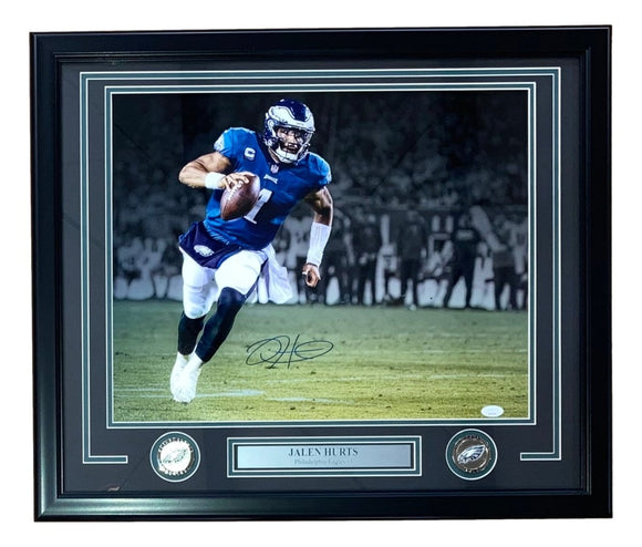 Jalen Hurts Signed Framed Philadelphia Eagles 16x20 Scramble Photo JSA ITP - Sports Integrity