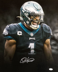 Jalen Hurts Signed 16x20 Eagles Black Jersey Spotlight Photo JSA - Sports Integrity