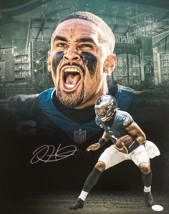 Jalen Hurts Signed 16x20 Philadelphia Eagles Running Collage Photo JSA - Sports Integrity