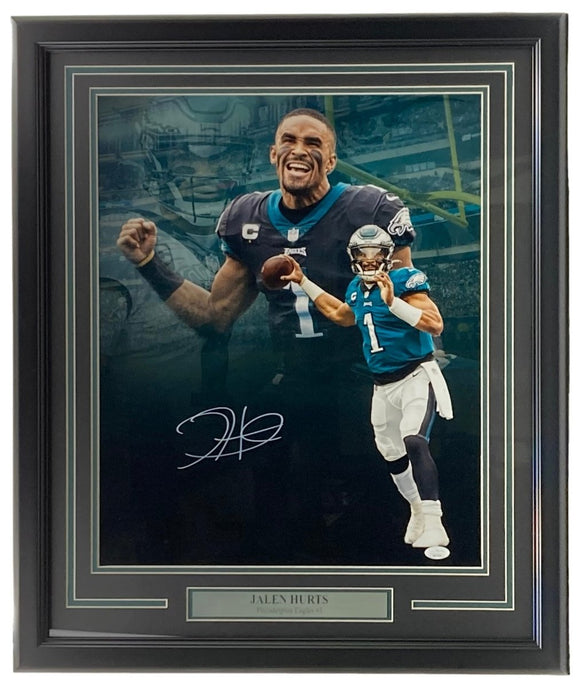 Jalen Hurts Signed Framed 16x20 Philadelphia Eagles Throw Collage Photo 2 JSA - Sports Integrity