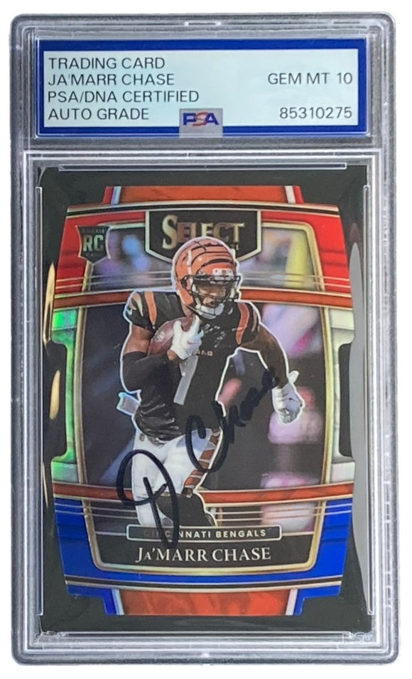 Ja'Marr Chase Signed 2021 Panini Select #47 Rookie Card PSA Auto Gem MT 10 - Sports Integrity