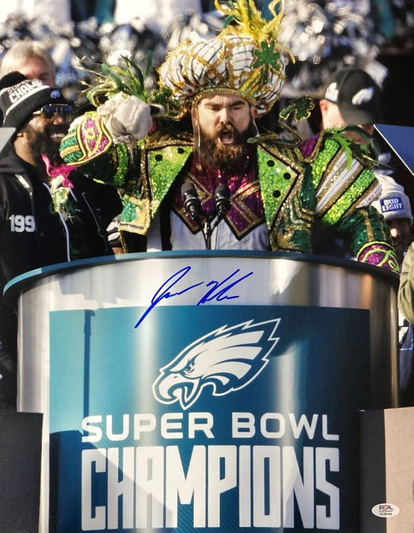 Jason Kelce Signed 16x20 Philadelphia Eagles SB52 Parade PSA ITP Hologram - Sports Integrity