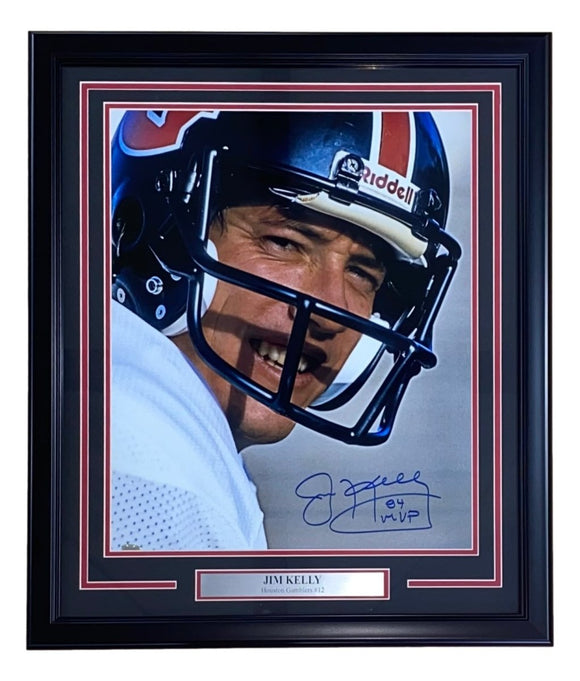 Jim Kelly Signed Framed 16x20 USFL Houston Gamblers Photo 84 MVP Steiner Sports - Sports Integrity