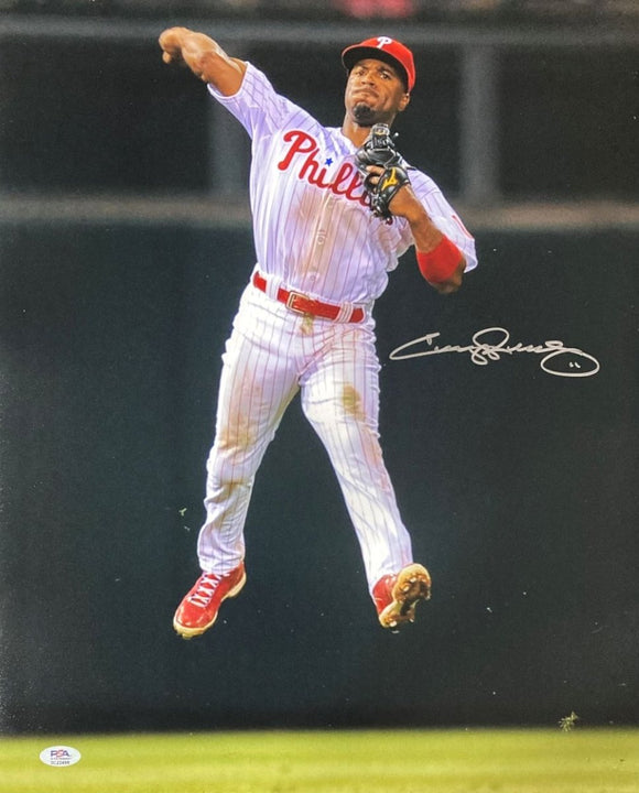 Jimmy Rollins Signed 16x20 Philadelphia Phillies Fielding Photo PSA Hologram - Sports Integrity