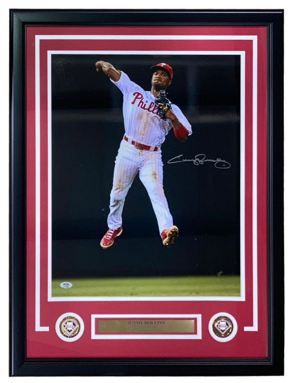 Jimmy Rollins Signed Framed 16x20 Philadelphia Phillies Fielding Photo PSA Holo