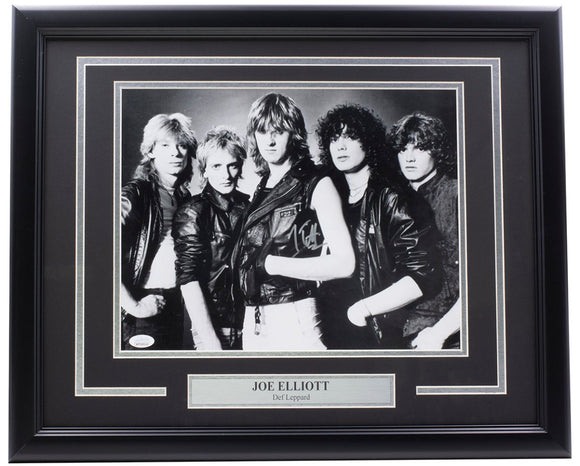 Joe Elliott Signed Framed 11x14 Def Leppard Black And White Photo JSA ITP - Sports Integrity