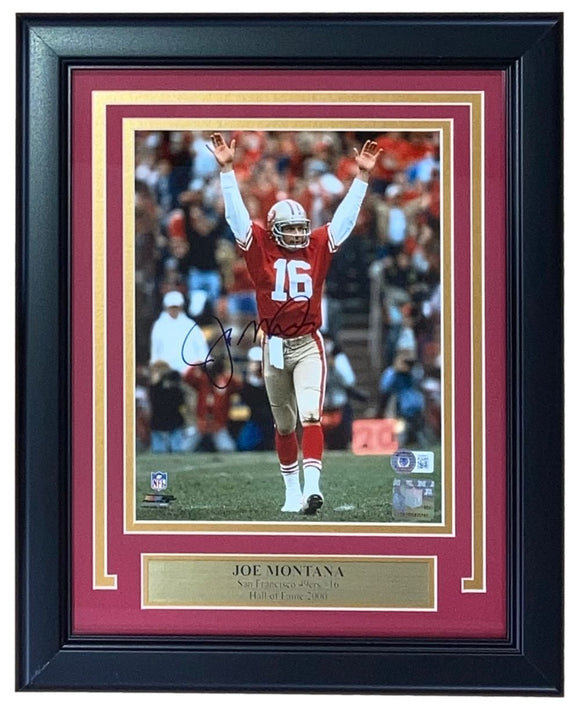 Joe Montana Signed Framed 8x10 San Francisco 49ers Arms Raised Photo JSA - Sports Integrity