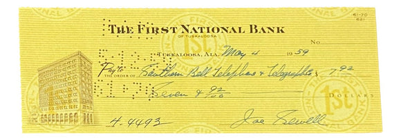 Joe Sewell Cleveland Signed May 4 1959 Bank Check BAS - Sports Integrity